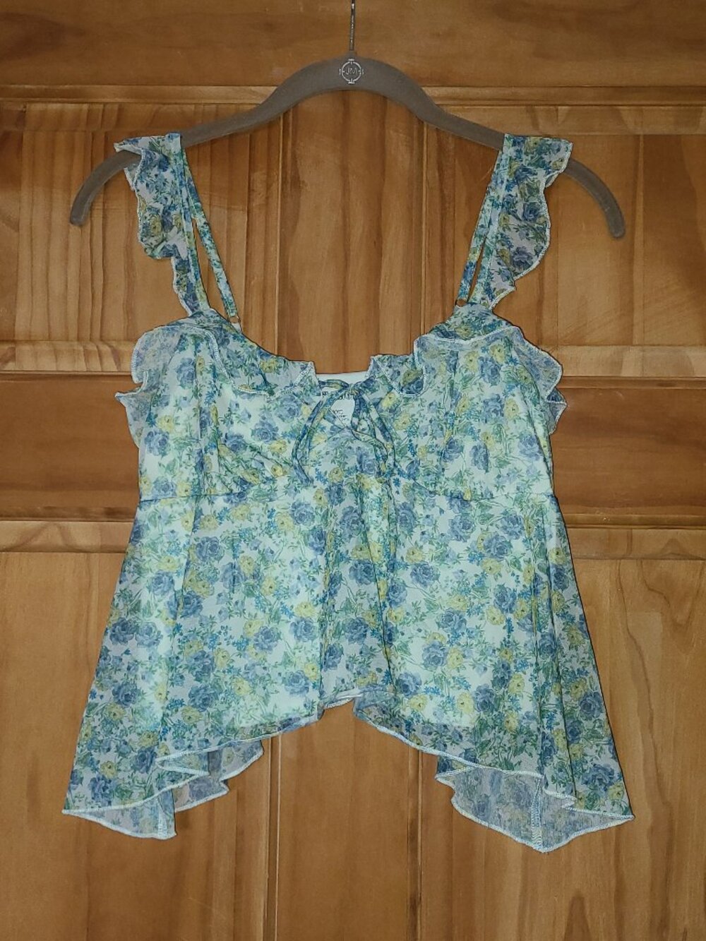 wild fable Blue Floral Scoop Neck Chiffon Flutter Tank Top